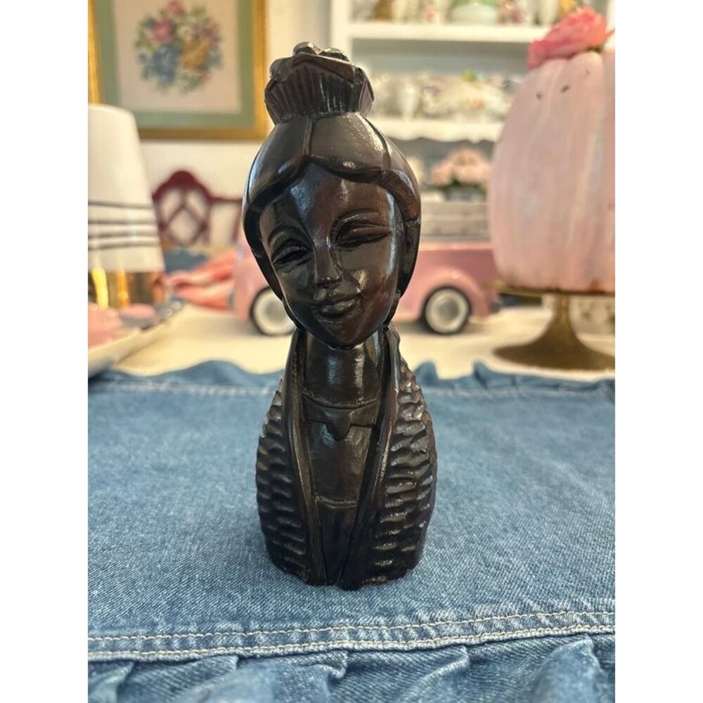Vintage Wooden Hand Carved Woman Bust Figurine